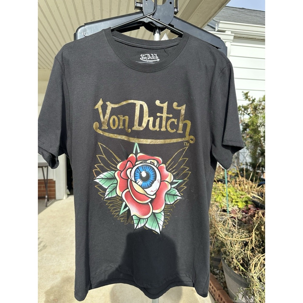 Von Dutch T Shirt Eye Ball Flower Plant Band Double Sided Size L LARGE NWT